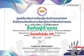 เกียรติบัตรออนไลน์ฟรี 2567 ครู นักเรียน นักศึกษา ทำแบบทดสอบ วันต่อต้านยาเสพติดโลก แสวงหา อ่างทอง