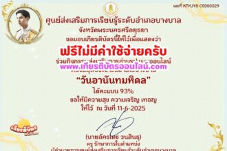 เกียรติบัตรออนไลน์ฟรี ทำแบบทดสอบออนไลน์รับเกียรติบัตร วันอานันทมหิดล สกร.อำเภอบางบาล 2568