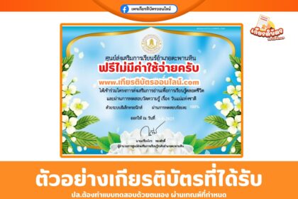 เกียรติบัตรออนไลน์ฟรี แบบทดสอบออนไลน์ วันแม่แห่งชาติ สกร.ตะพานหิน 2568